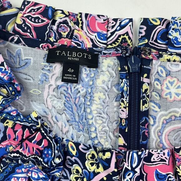 Talbots Floral Paisley Shift Dress Pink Blue Ruffled Size 4P preppy coastal - Picture 4 of 12